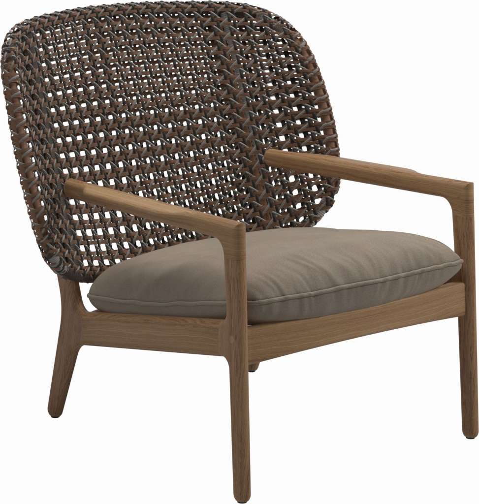 Gloster - Kay Lounge Sessel Low Back - Geflecht: Brindle - Kissen:  - Blend Sand - outdoor