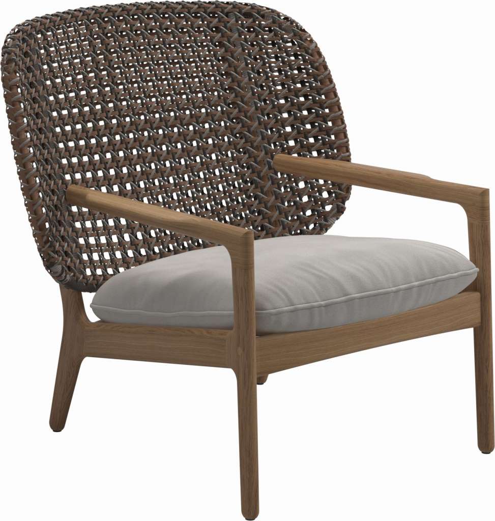 Gloster - Kay Lounge Sessel Low Back - Geflecht: Brindle - Kissen:  - Blend Linen - outdoor
