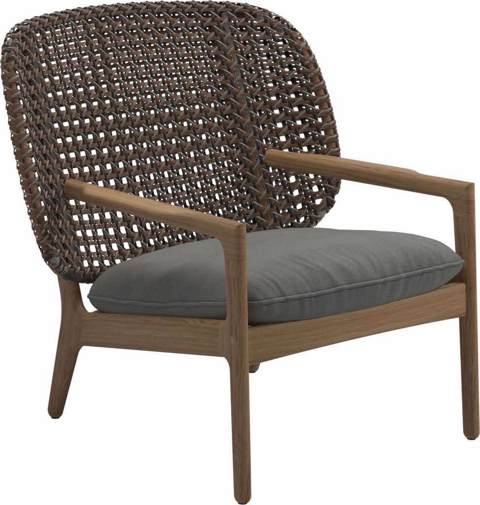 Gloster - Kay Lounge Sessel Low Back - Geflecht: Brindle - Kissen:  - Blend Fog - outdoor