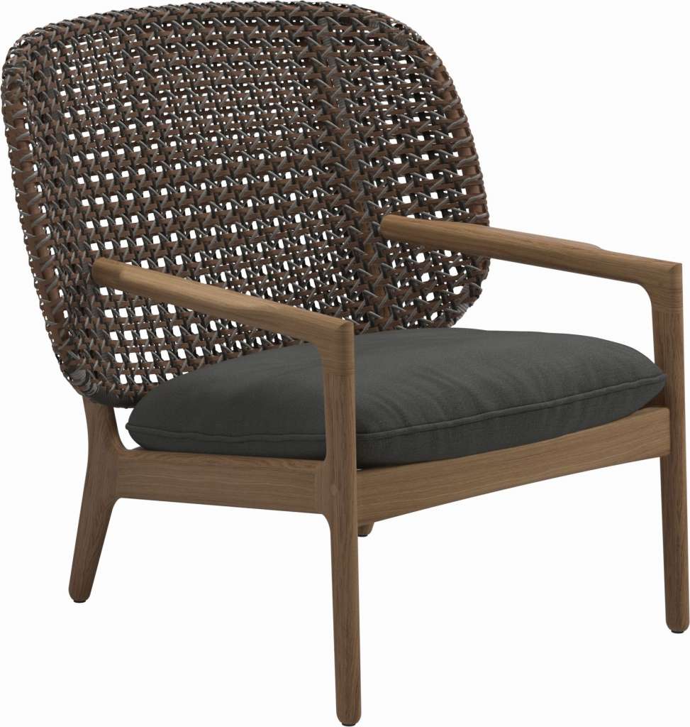 Gloster - Kay Lounge Sessel Low Back - Geflecht: Brindle - Kissen:  - Blend Coal - outdoor