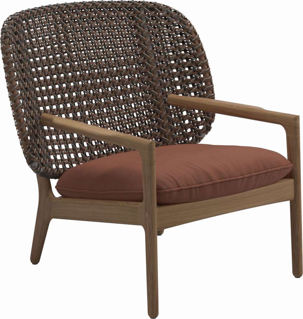 Gloster - Kay Lounge Sessel Low Back - Geflecht: Brindle - Kissen:  - Blend Clay - outdoor