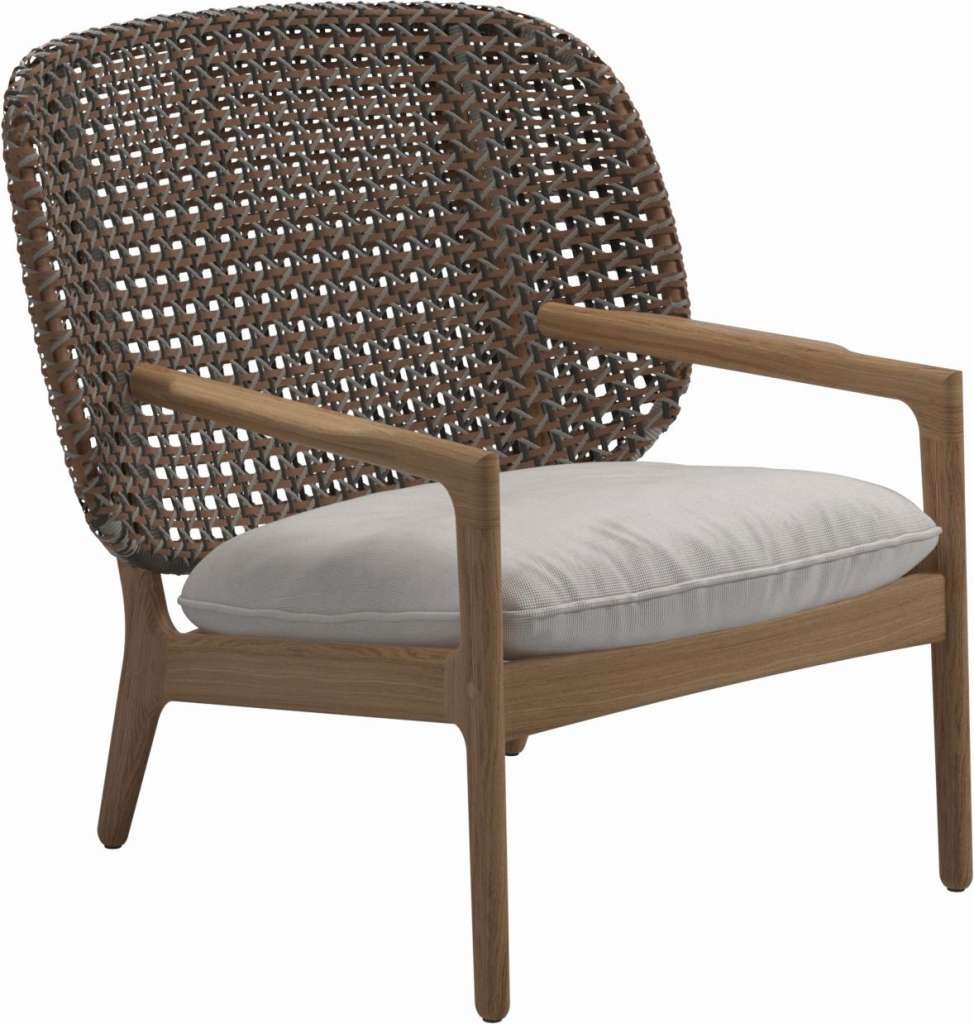 Gloster - Kay Lounge Sessel Low Back - Geflecht: Brindle - Kissen:  - Elite Frost - outdoor