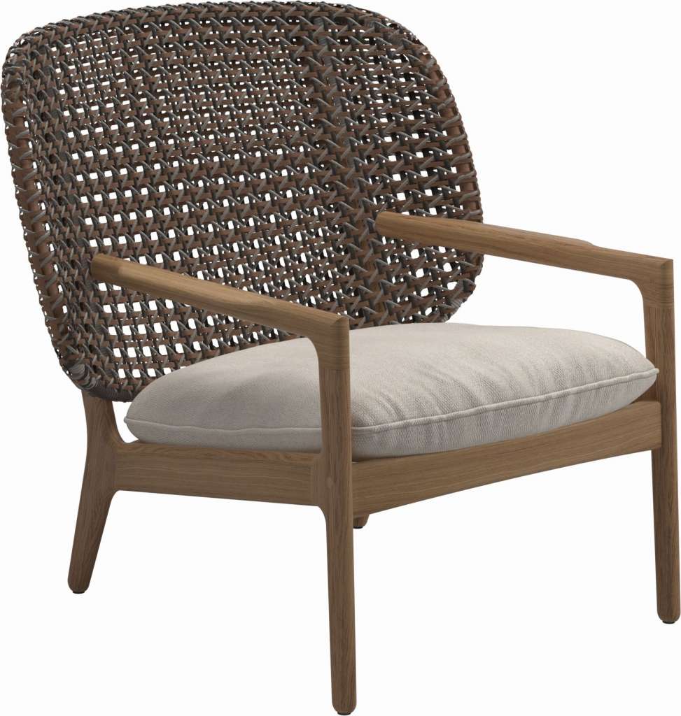Gloster - Kay Lounge Sessel Low Back - Geflecht: Brindle - Kissen:  - Virtue Cloud - outdoor