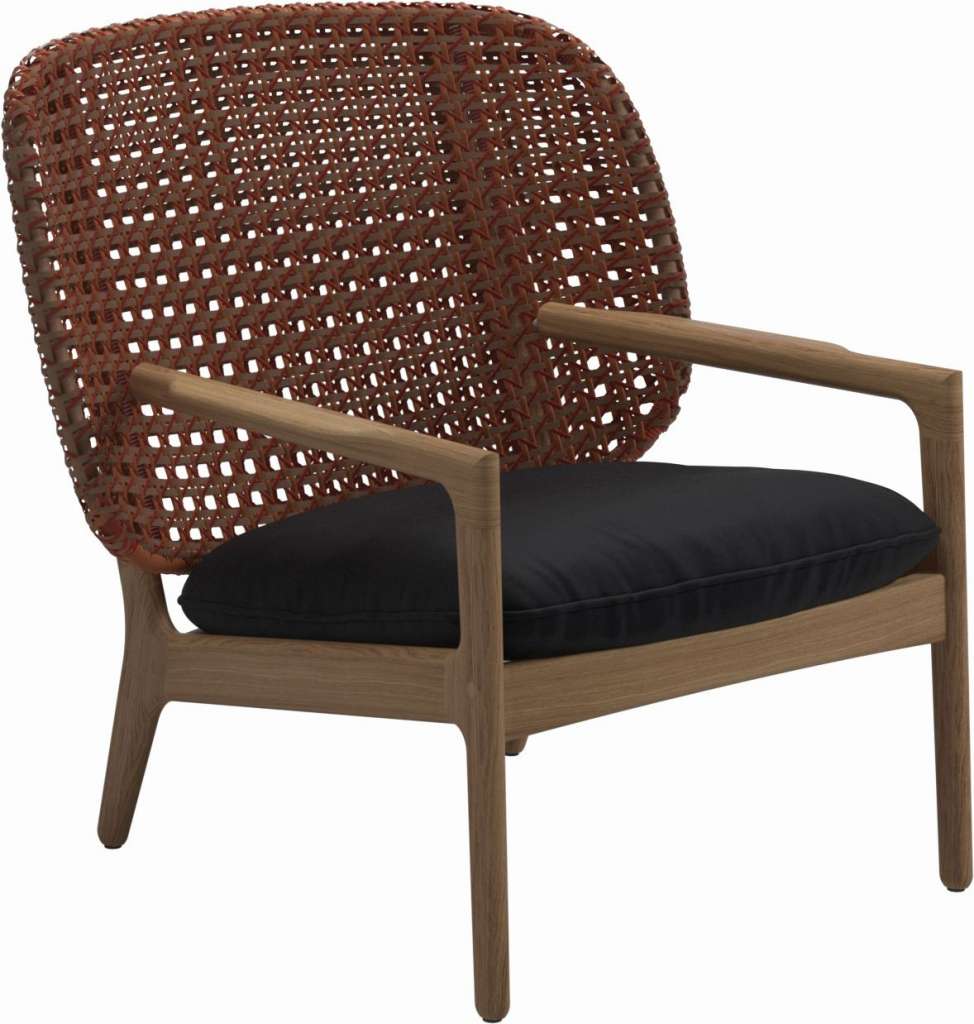 Gloster - Kay Lounge Sessel Low Back - Geflecht: Copper - Kissen:  - Fife Soot Blue - outdoor