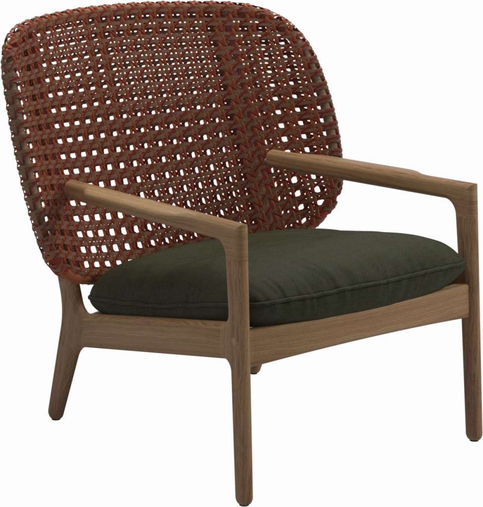 Gloster - Kay Lounge Sessel Low Back - Geflecht: Copper - Kissen:  - Fife Olive - outdoor