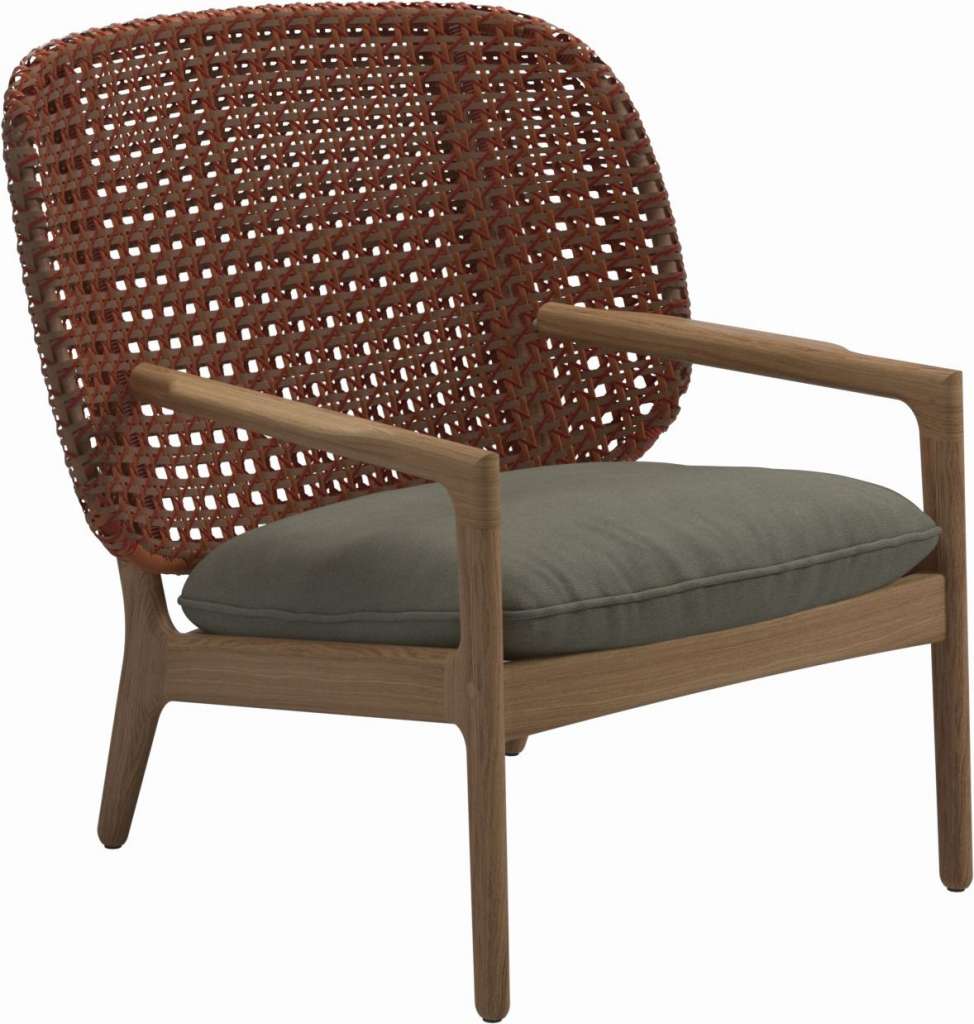 Gloster - Kay Lounge Sessel Low Back - Geflecht: Copper - Kissen:  - Fife Lichen - outdoor