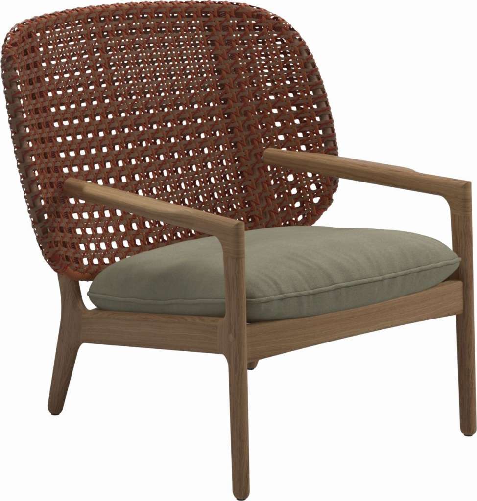 Gloster - Kay Lounge Sessel Low Back - Geflecht: Copper - Kissen:  - Fife Silky Green - outdoor