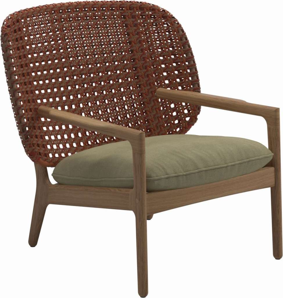 Gloster - Kay Lounge Sessel Low Back - Geflecht: Copper - Kissen:  - Fife Quince Yellow - outdoor