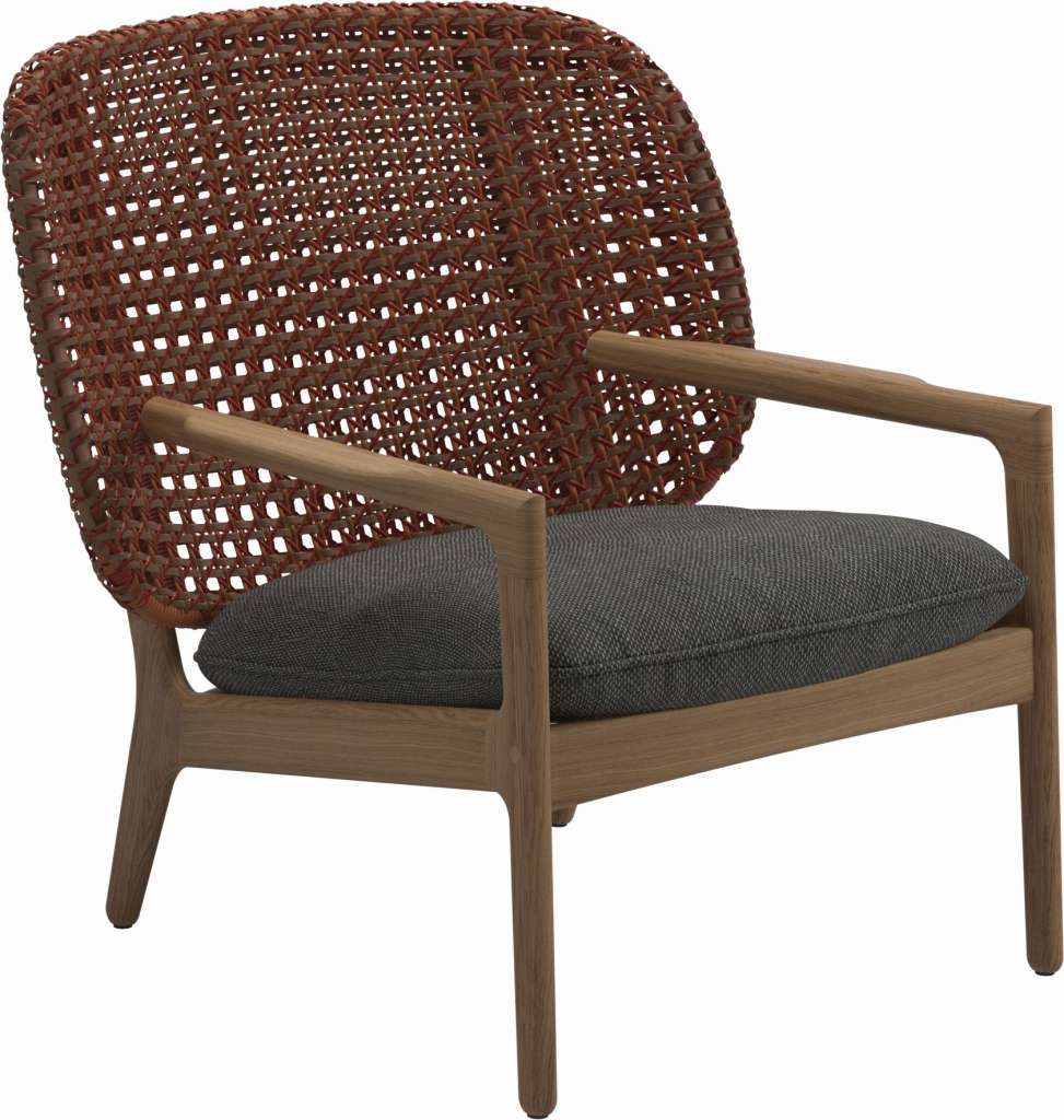 Gloster - Kay Lounge Sessel Low Back - Geflecht: Copper - Kissen:  - Couture Coal - outdoor