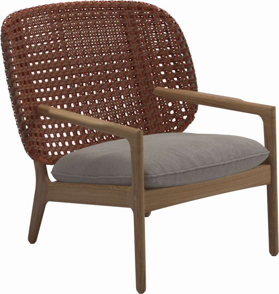 Gloster - Kay Lounge Sessel Low Back - Geflecht: Copper - Kissen:  - Robben Grey - outdoor