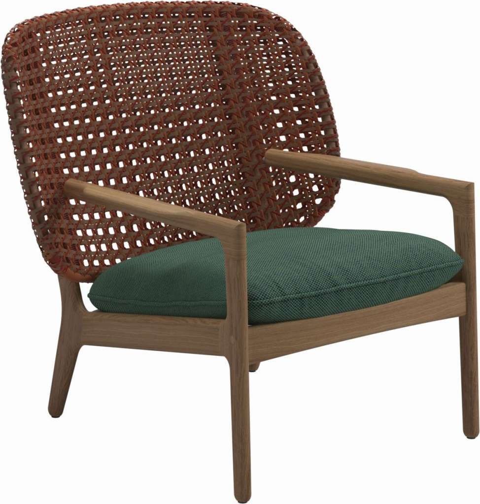 Gloster - Kay Lounge Sessel Low Back - Geflecht: Copper - Kissen:  - Robben Forest - outdoor