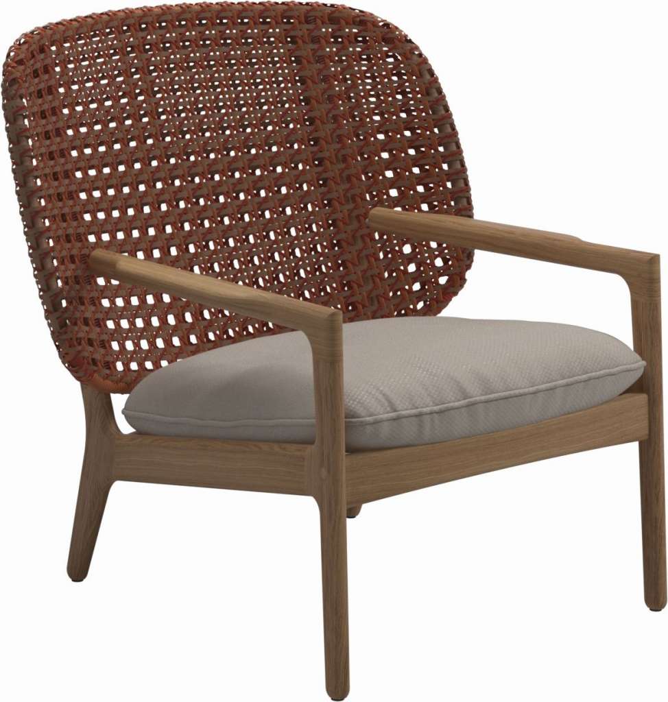 Gloster - Kay Lounge Sessel Low Back - Geflecht: Copper - Kissen:  - Dot Oyster - outdoor