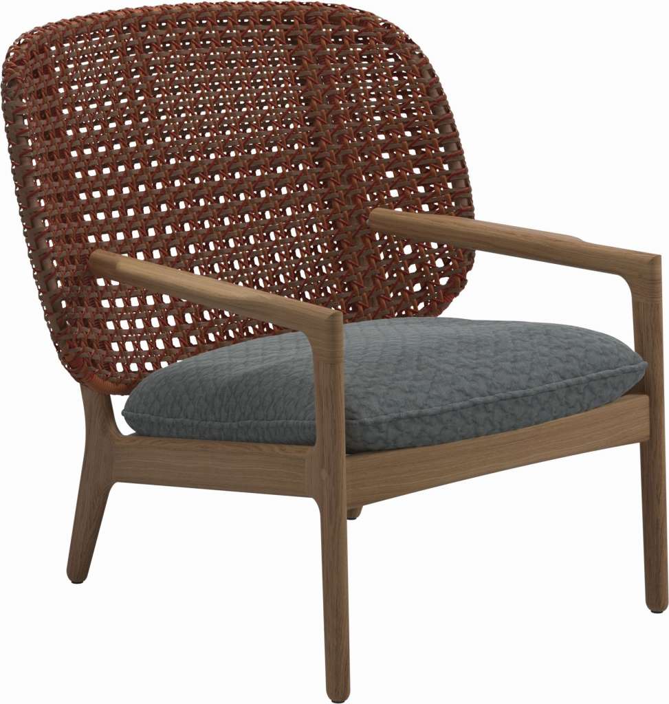 Gloster - Kay Lounge Sessel Low Back - Geflecht: Copper - Kissen:  - Wave Gravel - outdoor