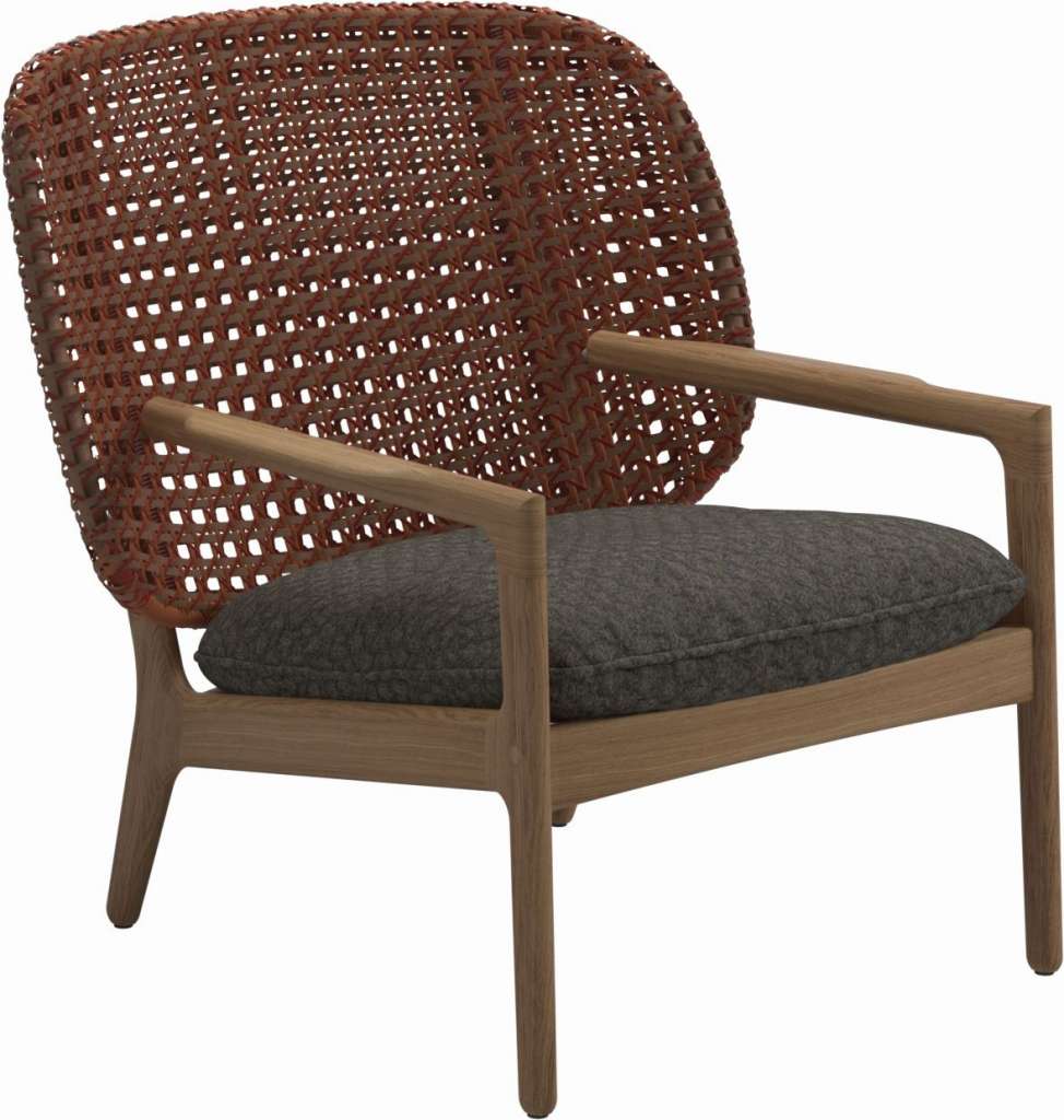 Gloster - Kay Lounge Sessel Low Back - Geflecht: Copper - Kissen:  - Wave Quarry - outdoor