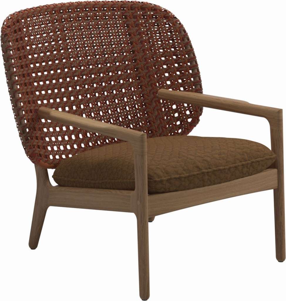 Gloster - Kay Lounge Sessel Low Back - Geflecht: Copper - Kissen:  - Wave Russet - outdoor