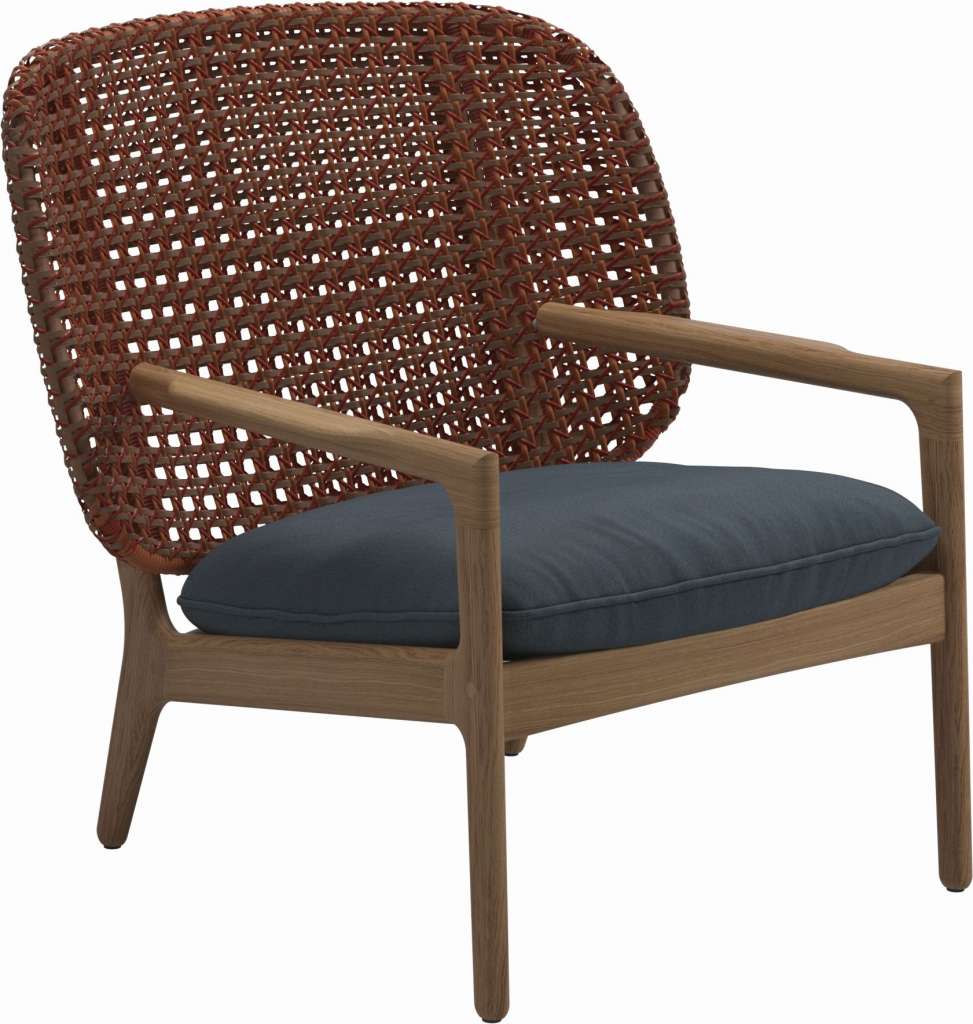Gloster - Kay Lounge Sessel Low Back - Geflecht: Copper - Kissen:  - Tuck Denim - outdoor