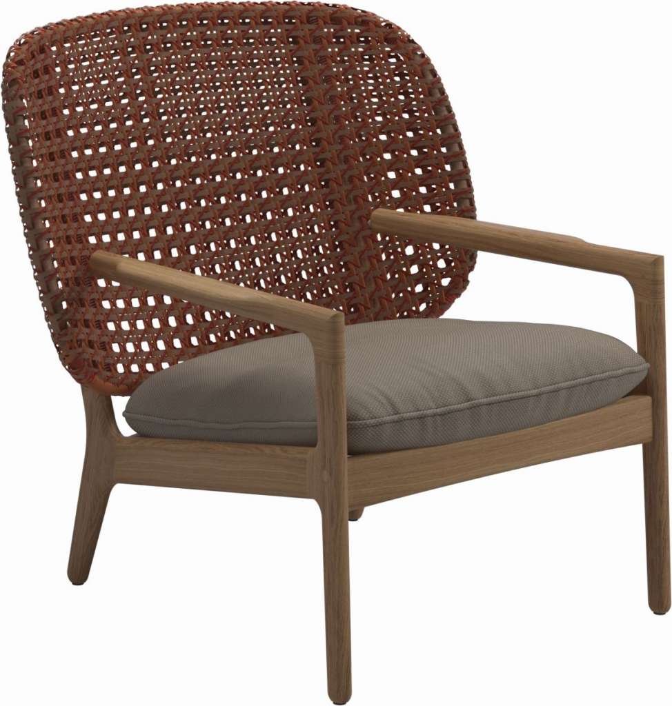 Gloster - Kay Lounge Sessel Low Back - Geflecht: Copper - Kissen:  - Ravel Dune - outdoor