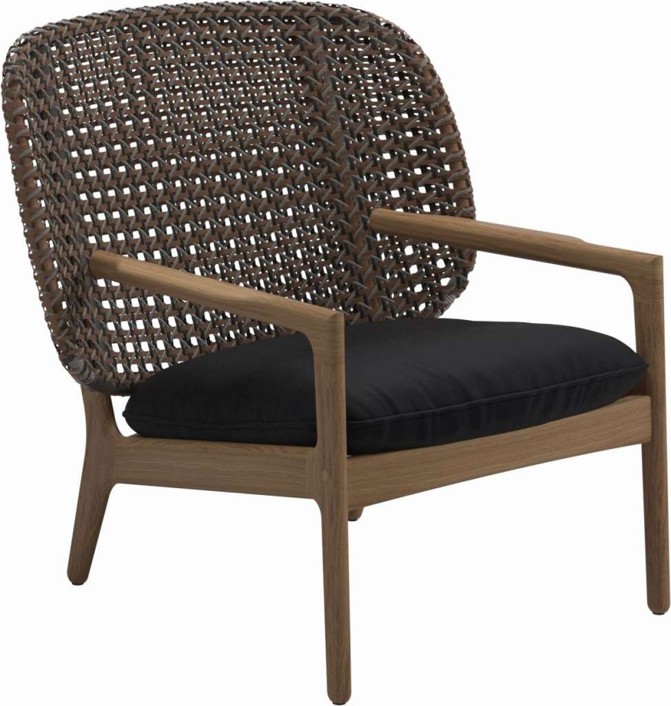 Gloster - Kay Lounge Sessel Low Back - Geflecht: Brindle - Kissen:  - Fife Soot Blue - outdoor