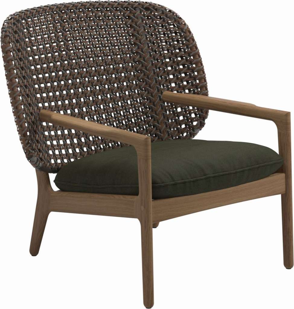 Gloster - Kay Lounge Sessel Low Back - Geflecht: Brindle - Kissen:  - Fife Olive - outdoor