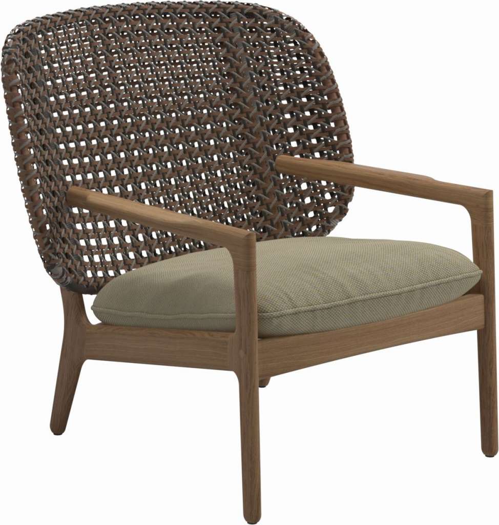 Gloster - Kay Lounge Sessel Low Back - Geflecht: Brindle - Kissen:  - Robben Lichen - outdoor