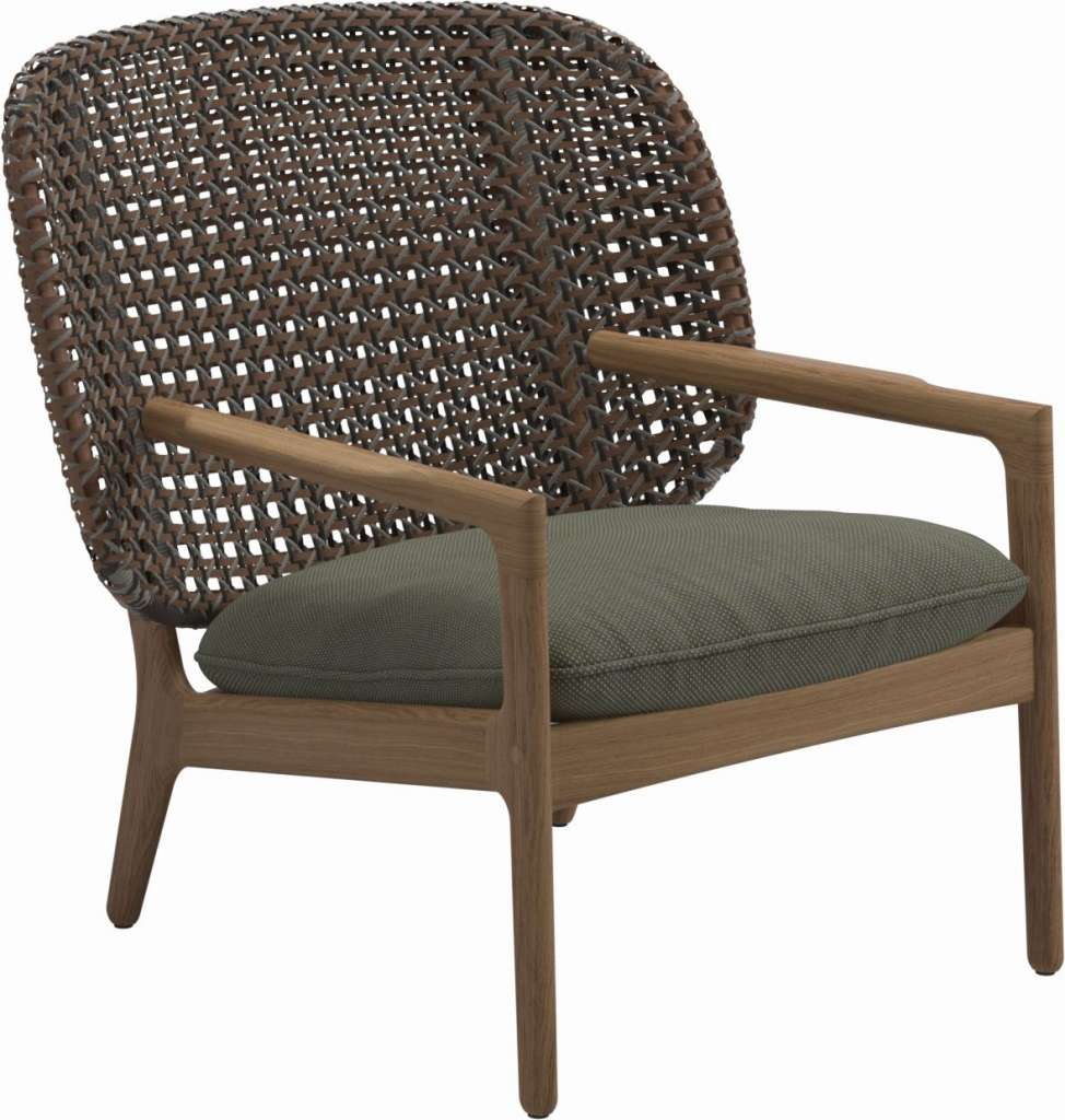 Gloster - Kay Lounge Sessel Low Back - Geflecht: Brindle - Kissen:  - Robben Leaf - outdoor