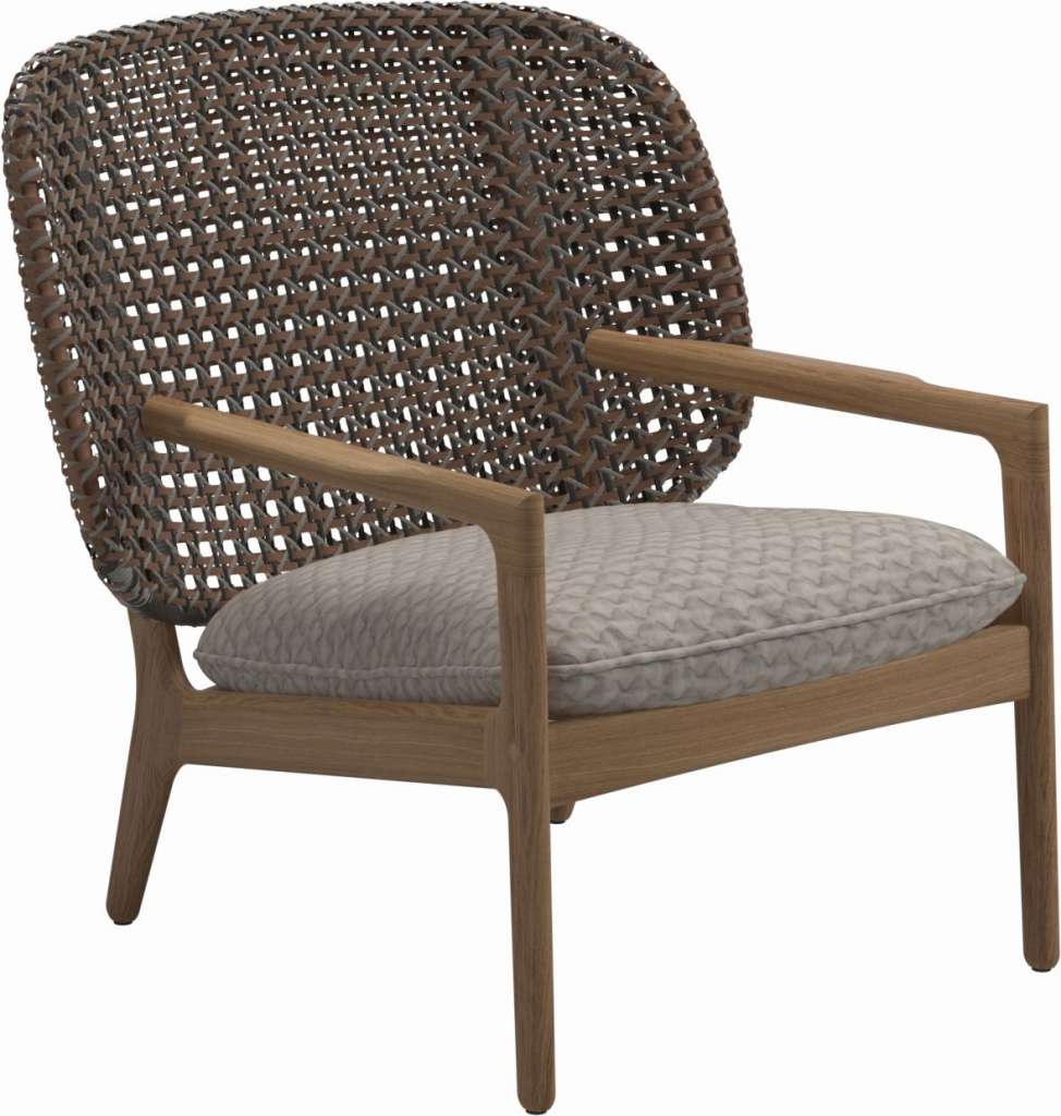 Gloster - Kay Lounge Sessel Low Back - Geflecht: Brindle - Kissen:  - Wave Buff - outdoor
