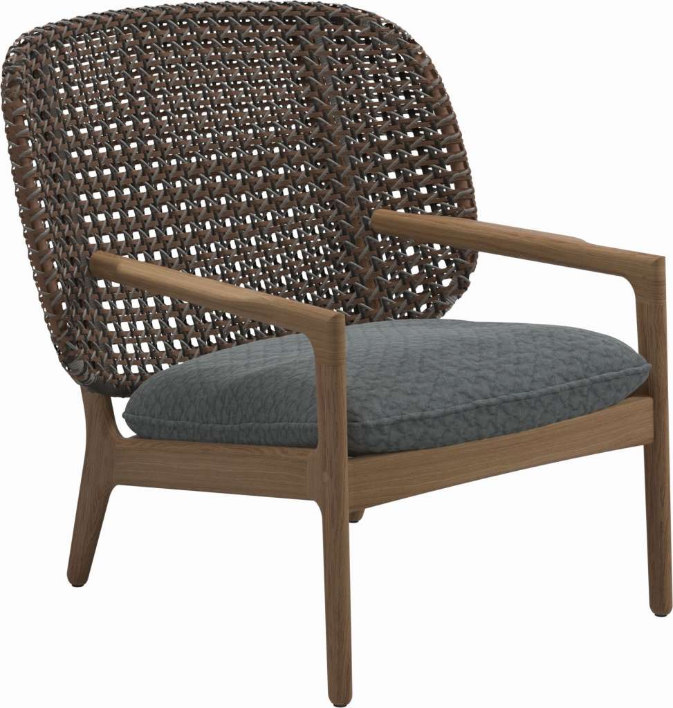 Gloster - Kay Lounge Sessel Low Back - Geflecht: Brindle - Kissen:  - Wave Gravel - outdoor