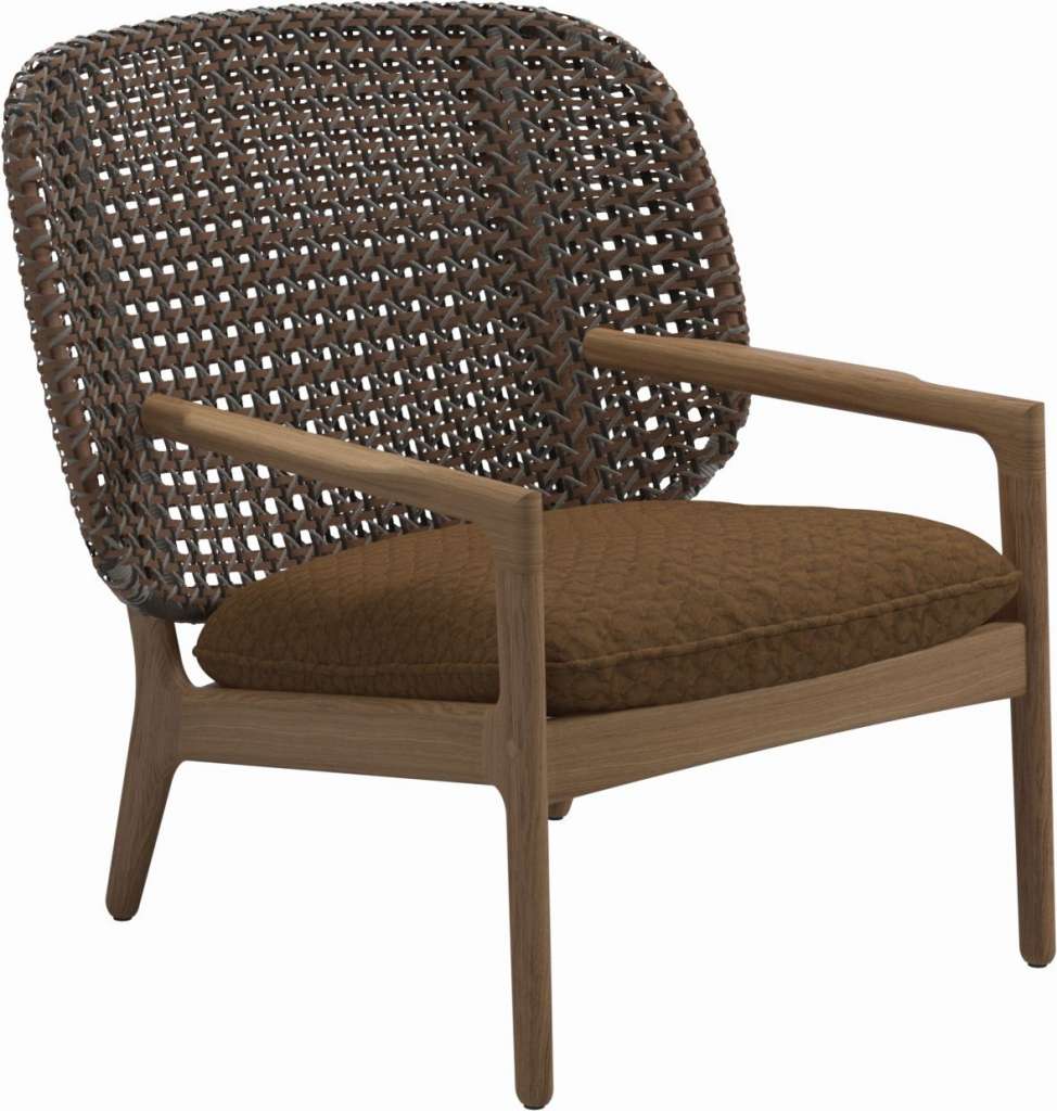 Gloster - Kay Lounge Sessel Low Back - Geflecht: Brindle - Kissen:  - Wave Russet - outdoor