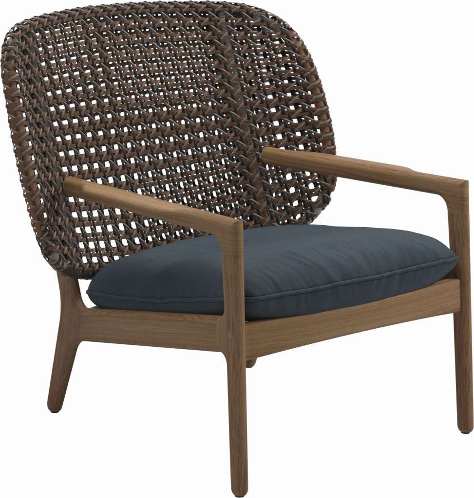 Gloster - Kay Lounge Sessel Low Back - Geflecht: Brindle - Kissen:  - Tuck Denim - outdoor