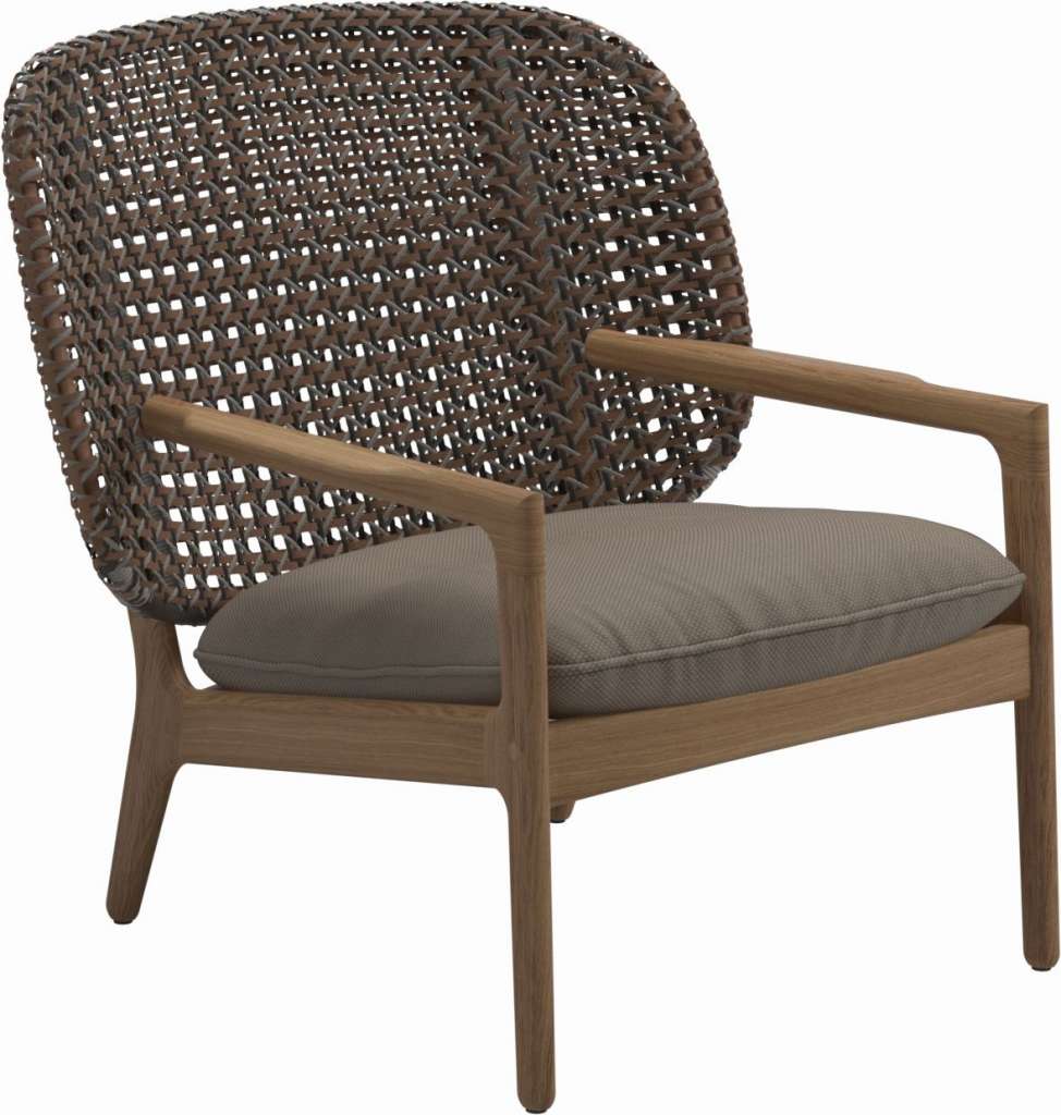 Gloster - Kay Lounge Sessel Low Back - Geflecht: Brindle - Kissen:  - Ravel Dune - outdoor