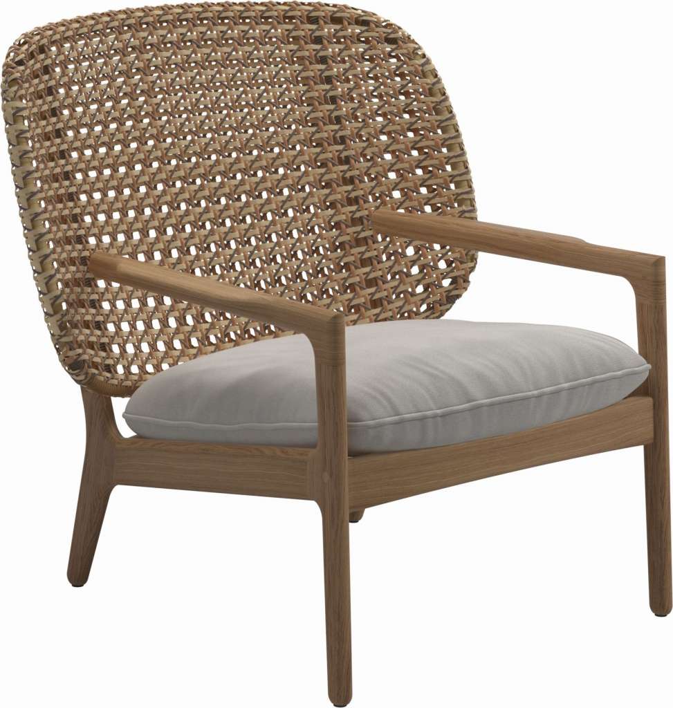Gloster - Kay Lounge Sessel Low Back - Geflecht: Harvest - Kissen:  - Blend Linen - outdoor