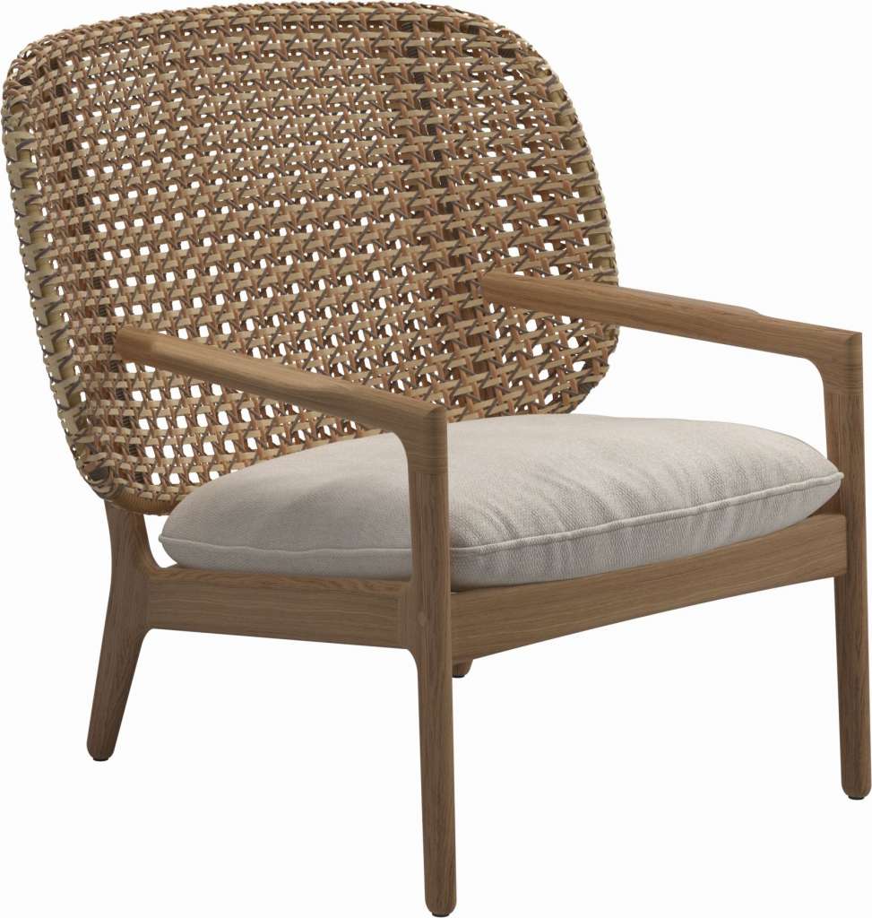 Gloster - Kay Lounge Sessel Low Back - Geflecht: Harvest - Kissen:  - Virtue Cloud - outdoor
