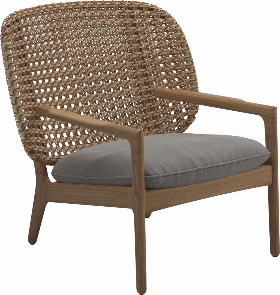 Gloster - Kay Lounge Sessel Low Back - Geflecht: Harvest - Kissen:  - Fife Canvas Grey - outdoor