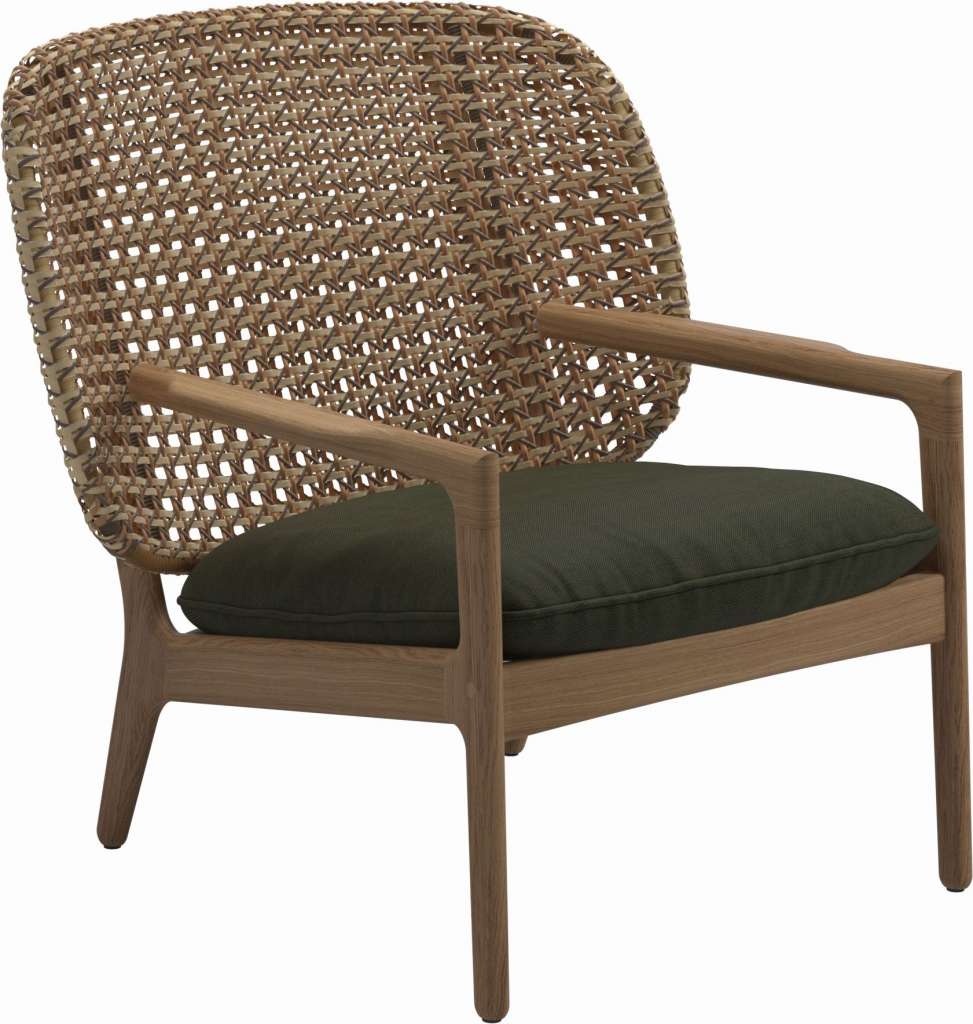 Gloster - Kay Lounge Sessel Low Back - Geflecht: Harvest - Kissen:  - Fife Olive - outdoor
