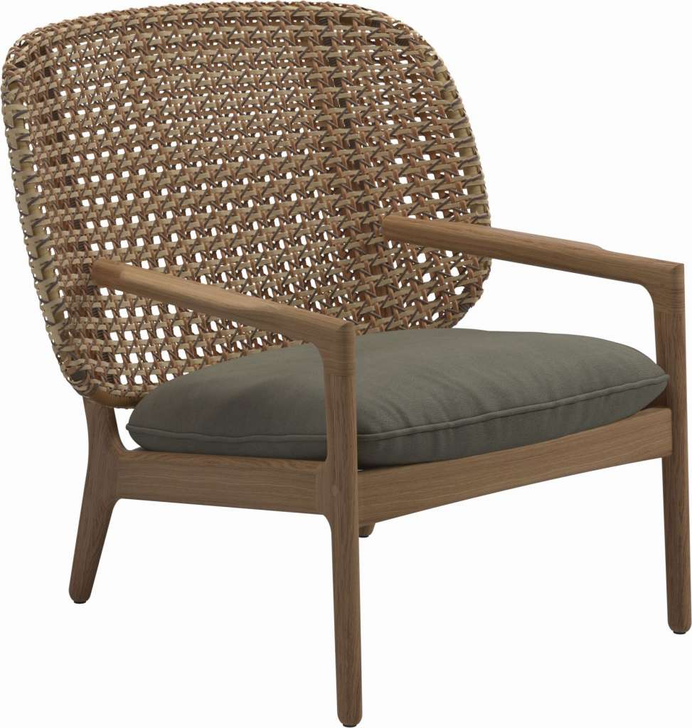 Gloster - Kay Lounge Sessel Low Back - Geflecht: Harvest - Kissen:  - Fife Lichen - outdoor