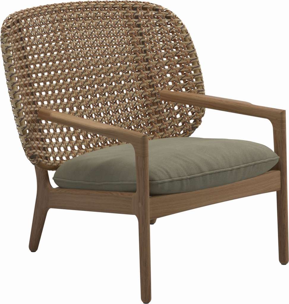 Gloster - Kay Lounge Sessel Low Back - Geflecht: Harvest - Kissen:  - Fife Silky Green - outdoor
