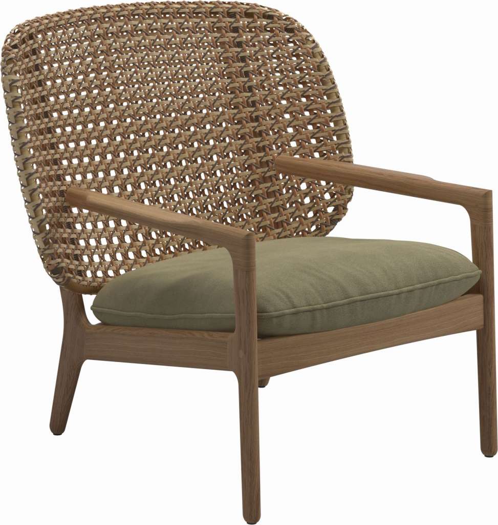 Gloster - Kay Lounge Sessel Low Back - Geflecht: Harvest - Kissen:  - Fife Quince Yellow - outdoor