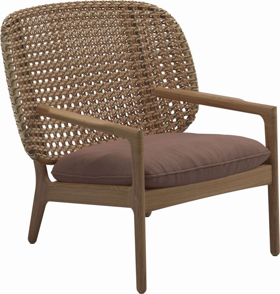 Gloster - Kay Lounge Sessel Low Back - Geflecht: Harvest - Kissen:  - Fife Warm Rose - outdoor
