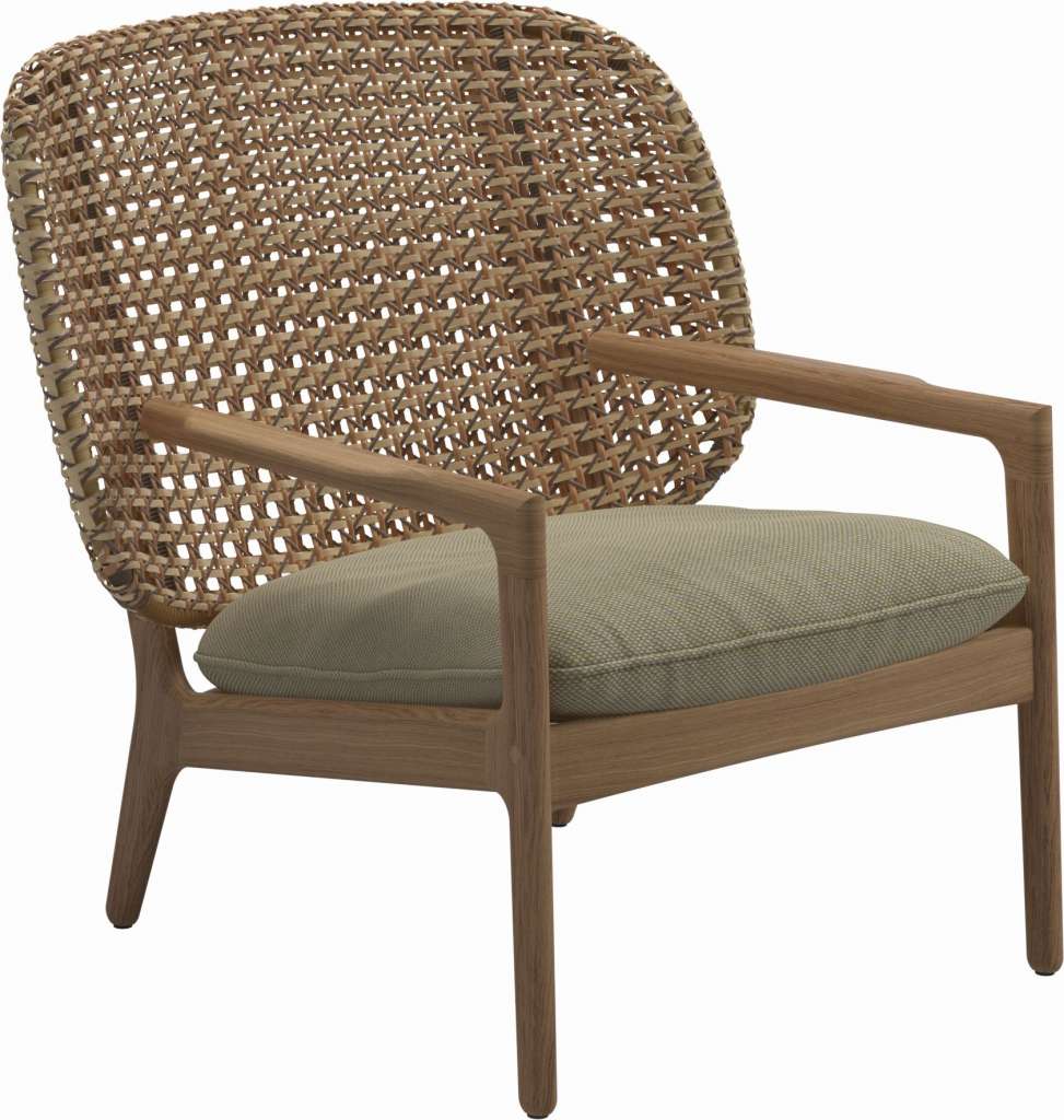 Gloster - Kay Lounge Sessel Low Back - Geflecht: Harvest - Kissen:  - Robben Lichen - outdoor