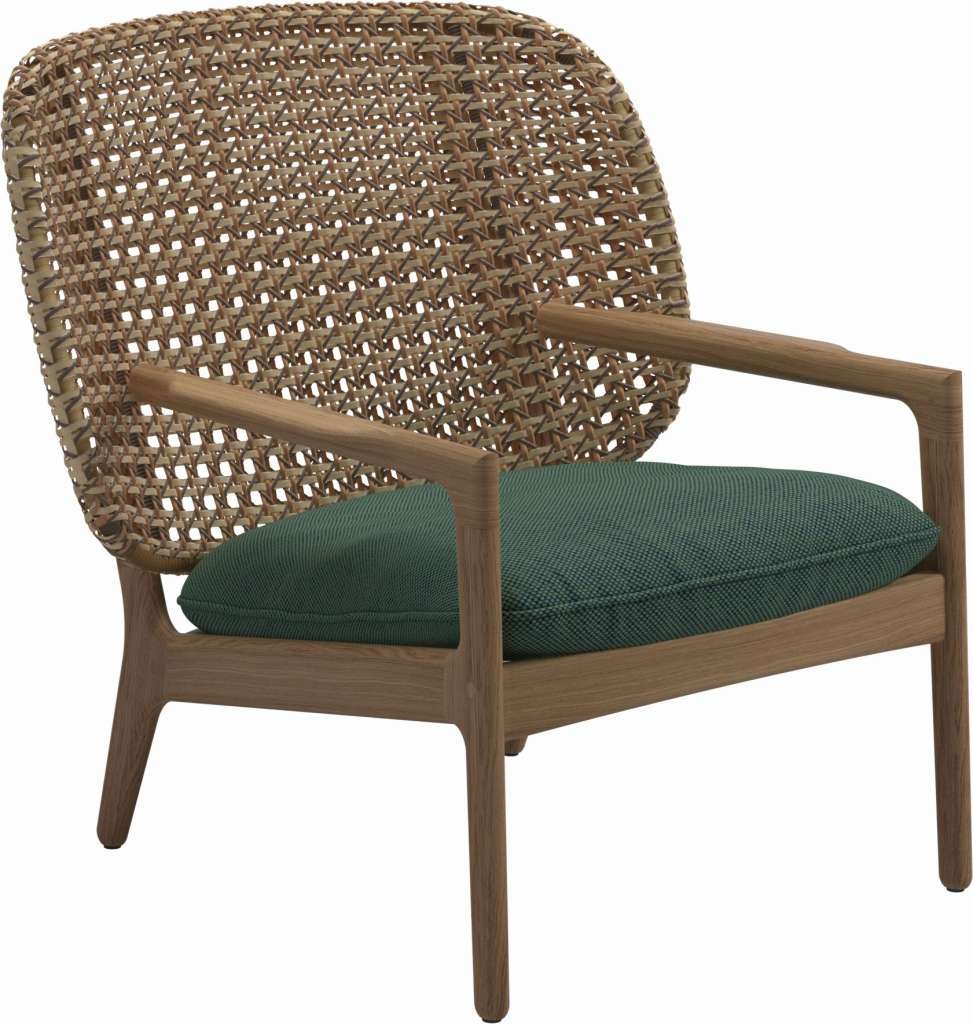 Gloster - Kay Lounge Sessel Low Back - Geflecht: Harvest - Kissen:  - Robben Forest - outdoor