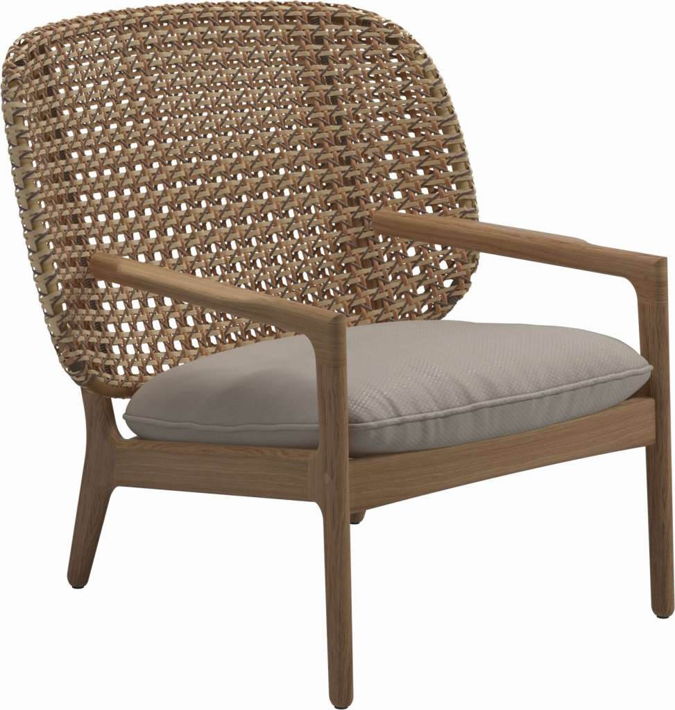 Gloster - Kay Lounge Sessel Low Back - Geflecht: Harvest - Kissen:  - Dot Oyster - outdoor