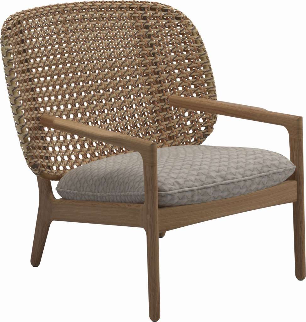Gloster - Kay Lounge Sessel Low Back - Geflecht: Harvest - Kissen:  - Wave Buff - outdoor