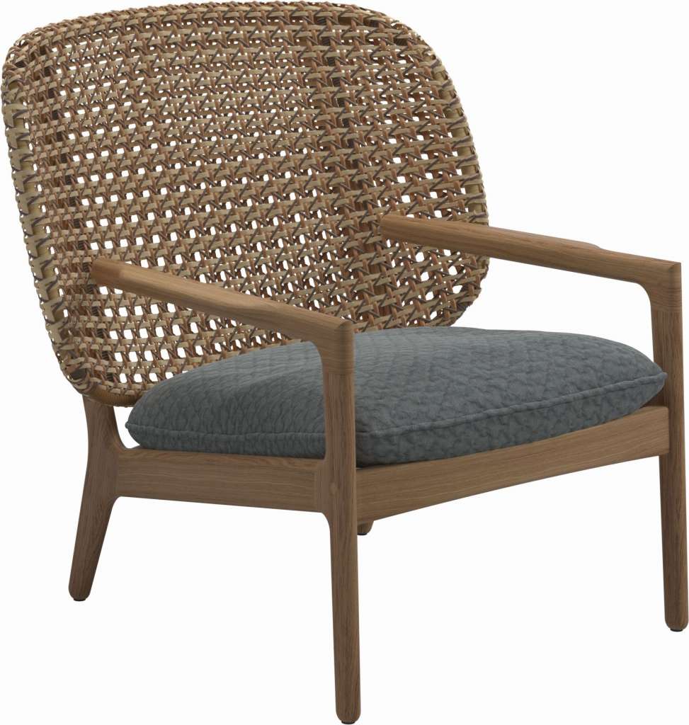 Gloster - Kay Lounge Sessel Low Back - Geflecht: Harvest - Kissen:  - Wave Gravel - outdoor