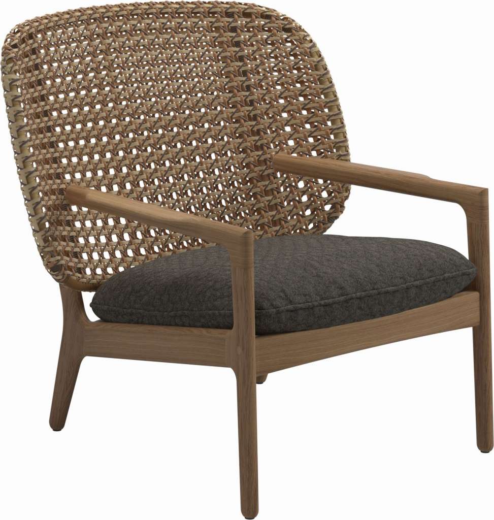 Gloster - Kay Lounge Sessel Low Back - Geflecht: Harvest - Kissen:  - Wave Quarry - outdoor