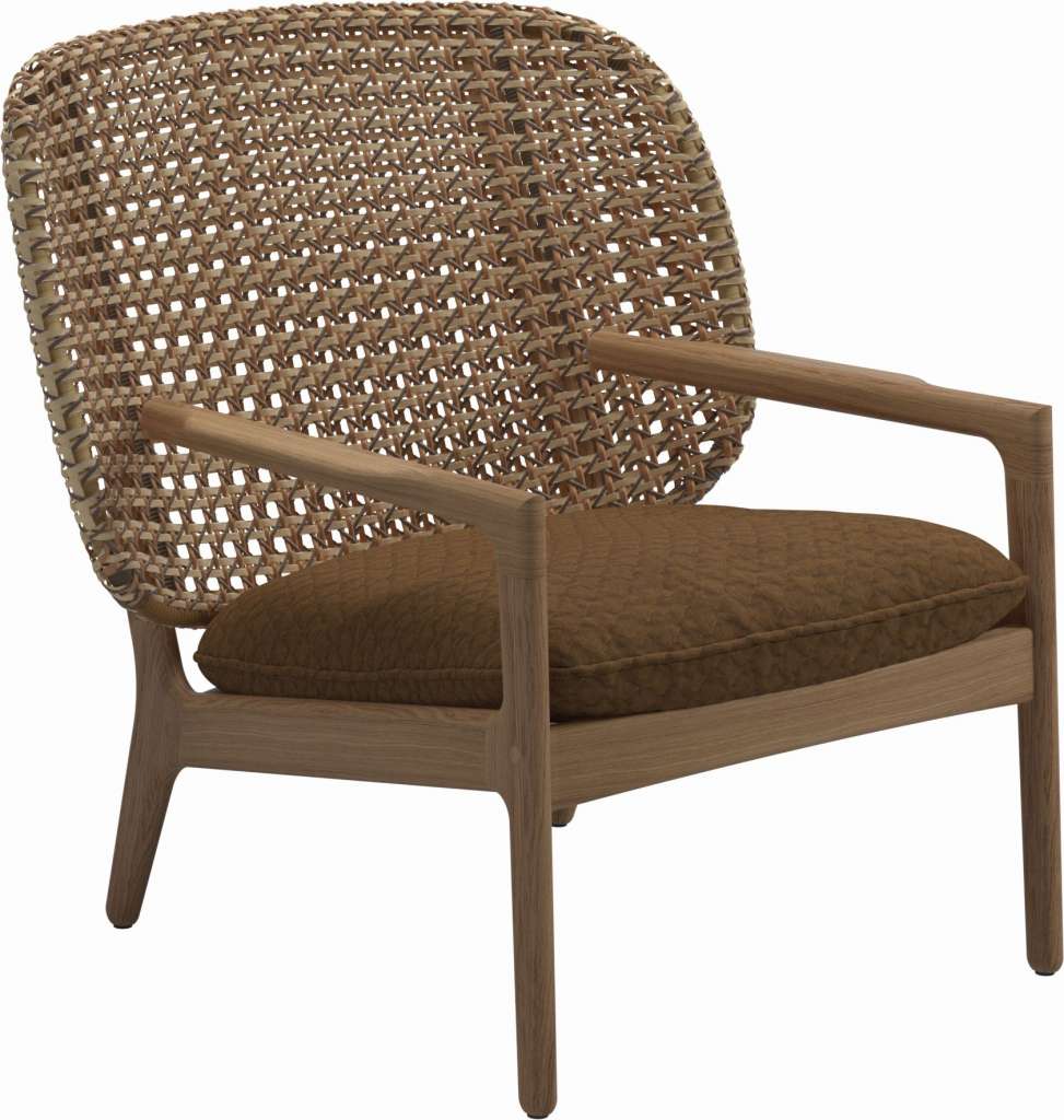 Gloster - Kay Lounge Sessel Low Back - Geflecht: Harvest - Kissen:  - Wave Russet - outdoor