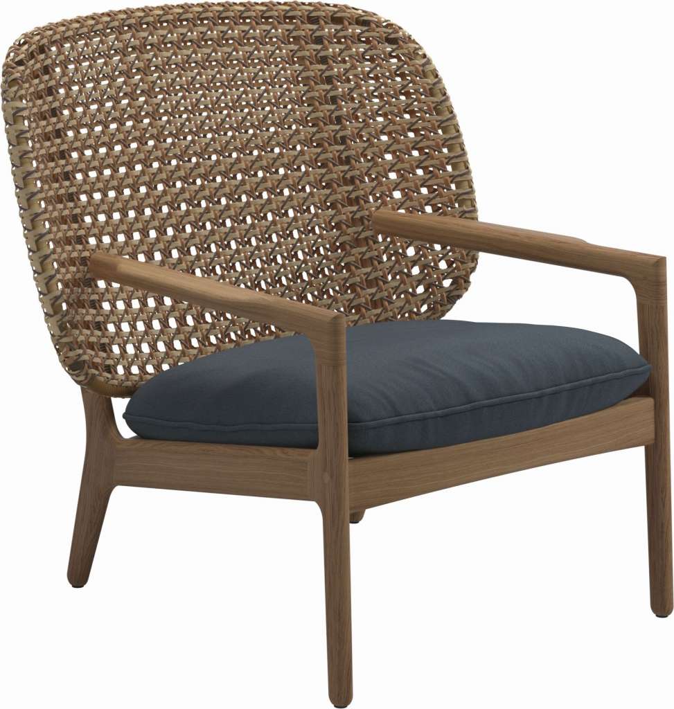 Gloster - Kay Lounge Sessel Low Back - Geflecht: Harvest - Kissen:  - Tuck Denim - outdoor