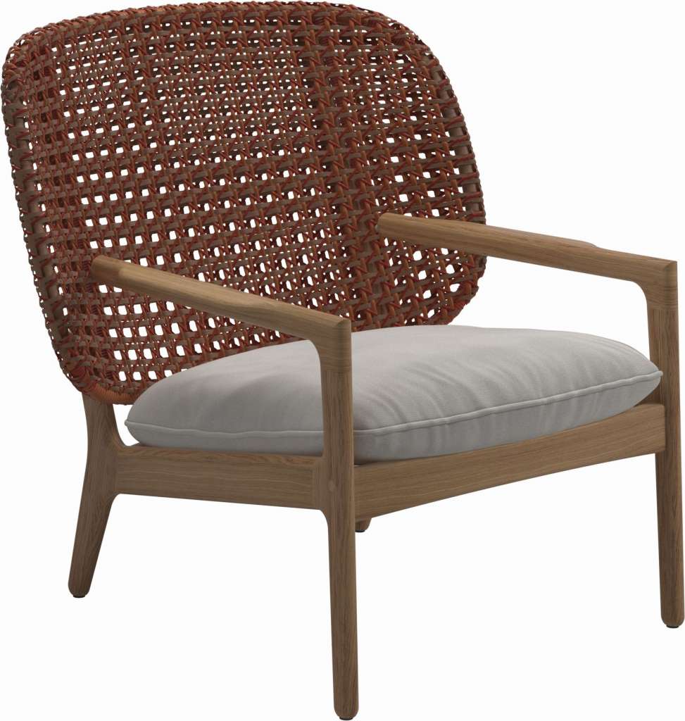 Gloster - Kay Lounge Sessel Low Back - Geflecht: Copper - Kissen:  - Blend Linen - outdoor