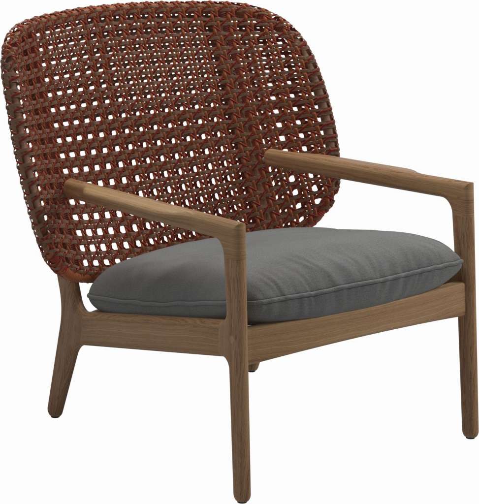 Gloster - Kay Lounge Sessel Low Back - Geflecht: Copper - Kissen:  - Blend Fog - outdoor