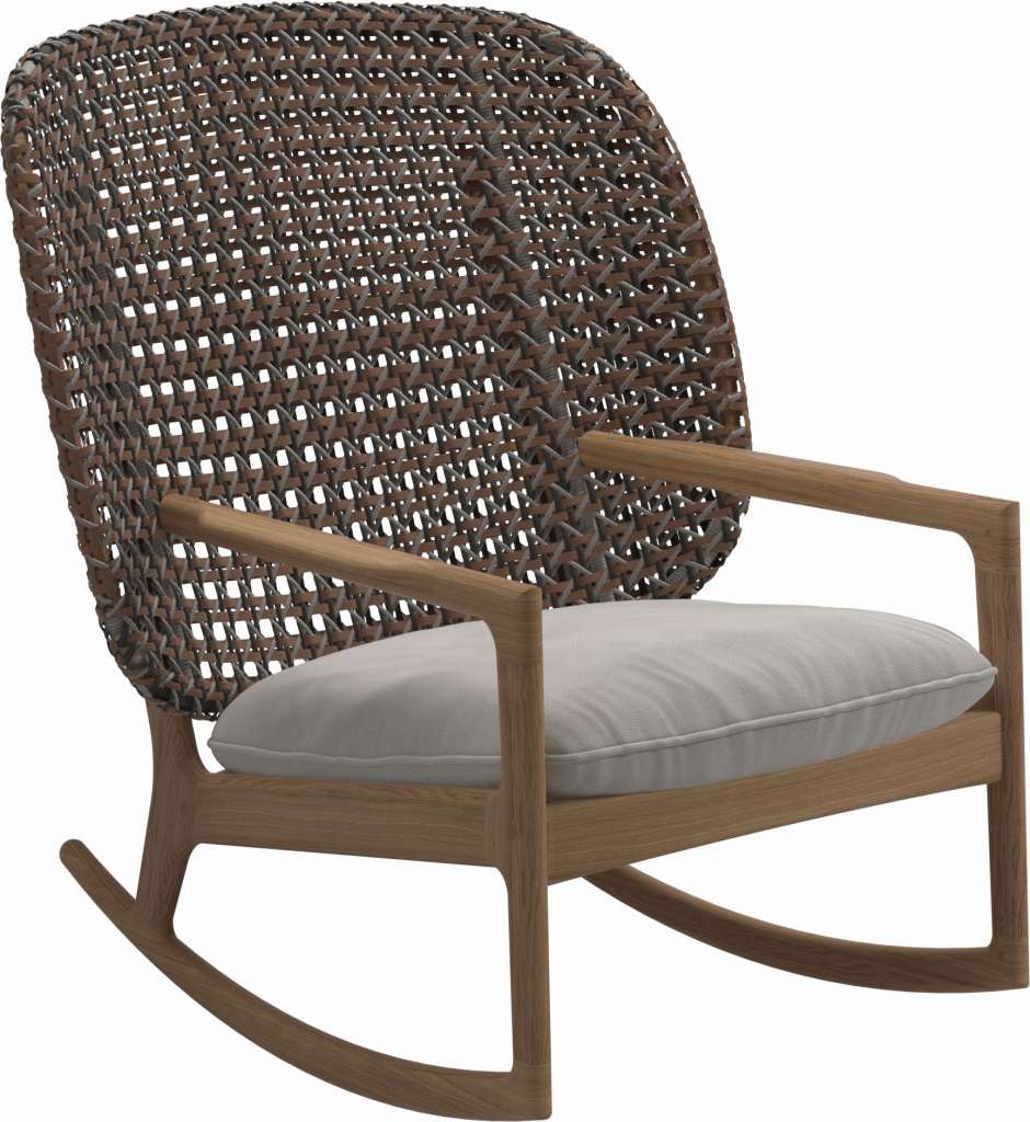 Gloster - Kay Schaukelstuhl High Back - Geflecht: Brindle - Kissen:  - Blend Linen - outdoor