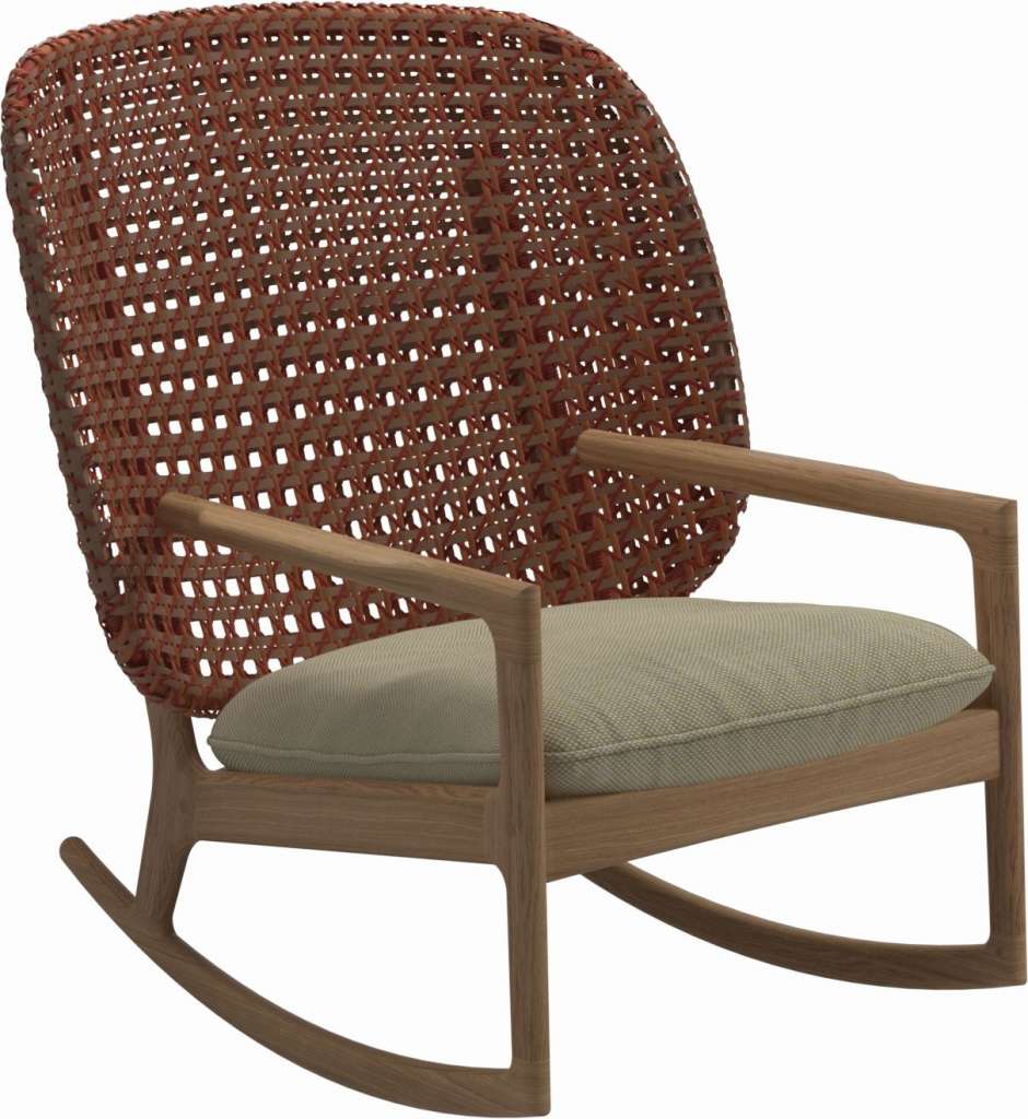 Gloster - Kay Schaukelstuhl High Back - Geflecht: Copper - Kissen:  - Robben Lichen - outdoor